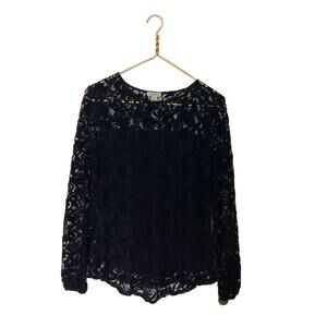 EUC Sundance Black Lace Long Sleeve Knit Shirt Blouse S